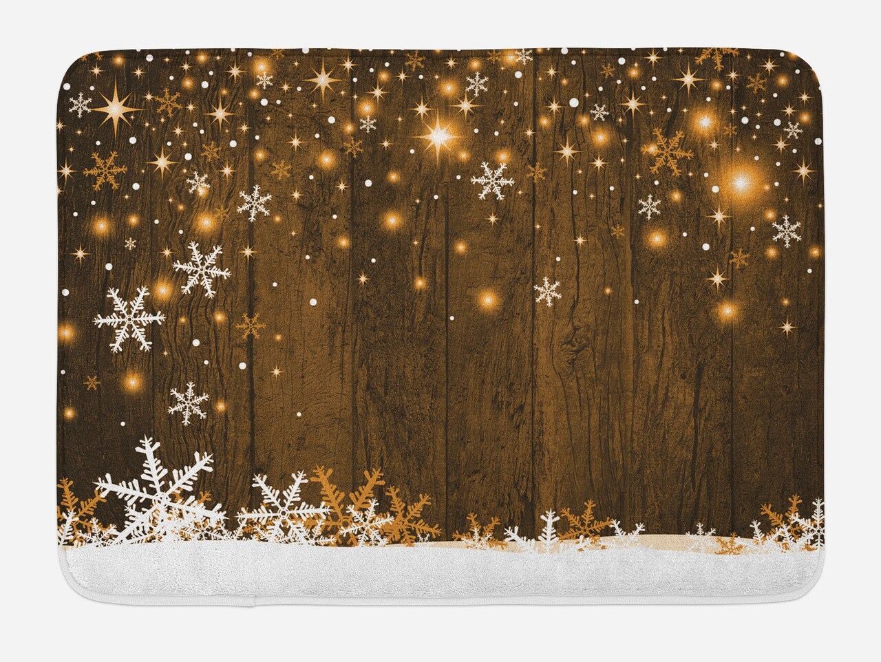 Ambesonne Christmas Bath Mat, Rustic Wooden Backdrop with Snowflakes and Warm Traditional Celebration Print, Plush Bathroom Decor Mat with Non Slip Backing, 29.5" X 17.5", White Brown